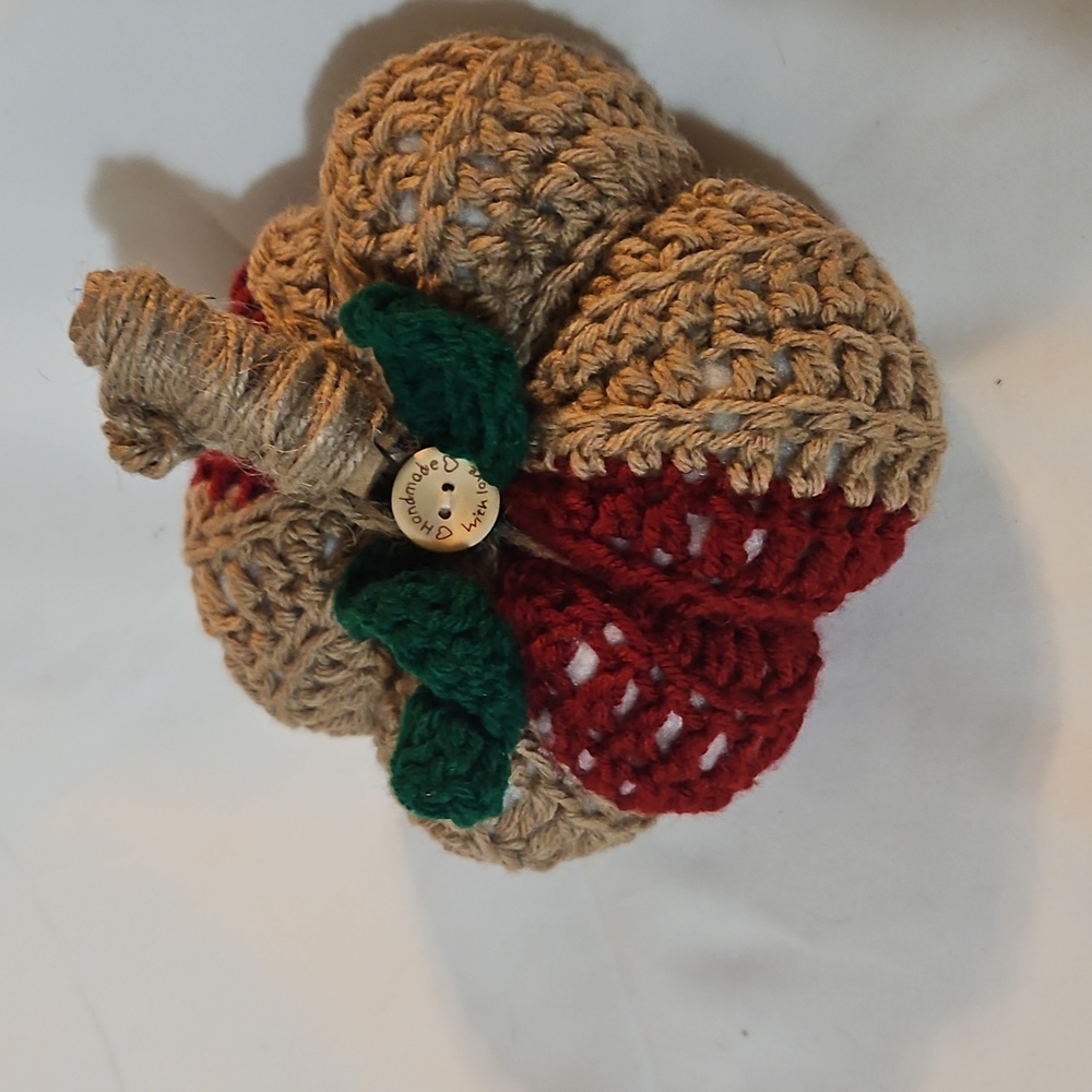 Handmade Crochet Pumpkin Crochet Rustic Fall Decor with Jute Stem and Green leaf - Picture 15 of 17